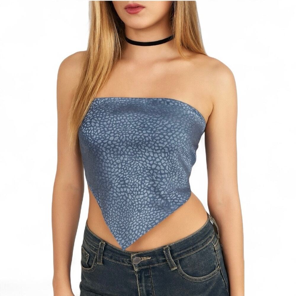 Brooklyn Karma Strapless Top, Hankerchief Y2K Top Womens Size Medium Blue